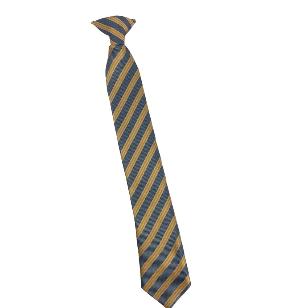 Youth Blue and Yellow Stripe Clip On Tie